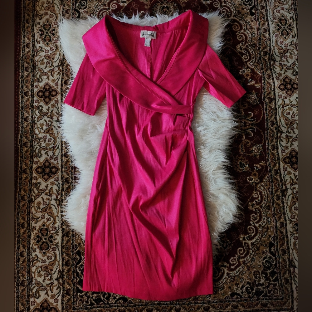 Joseph Ribkoff Off Shoulder Fuschia Midi Dress